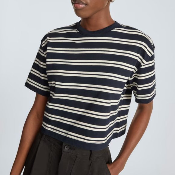 NWT: EVERLANE Organic Striped Cotton Cropped Tee - NEW! SIZE SMALL - Picture 1 of 6